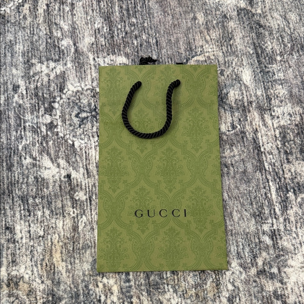 Gucci Olive Green Logo Gift Bag with Black Rope Handles